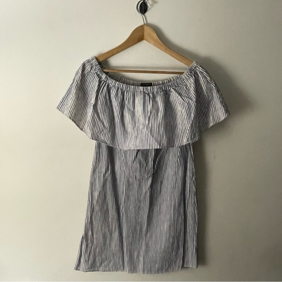 J.Crew White|Navy Striped Off The Shoulder Dress Sz XS - Picture 1 of 5